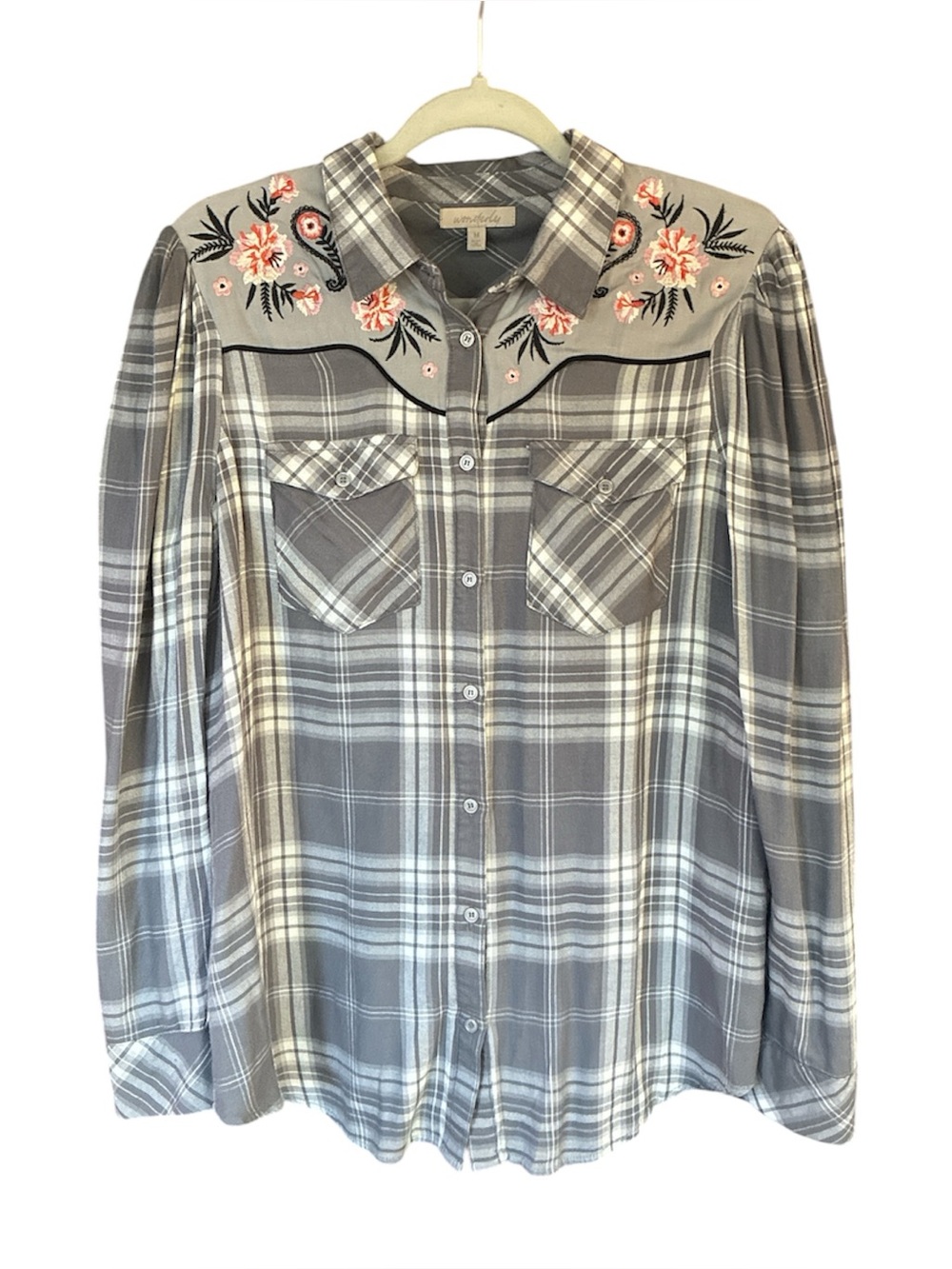 Wonderly Charcoal Grey Plaid Casual Button-Down Shirt